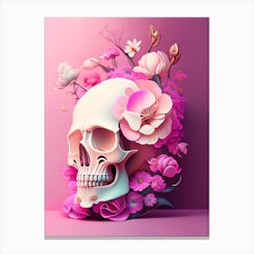 Skull With Cosmic Themes 4 Pink Vintage Floral Canvas Print