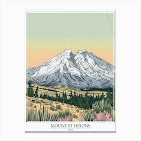 Mount St Helens Usa Color Line Drawing 1 Poster Canvas Print