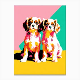 'Cavalier King Charles Spaniel Pups' , This Contemporary art brings POP Art and Flat Vector Art Together, Colorful, Home Decor, Kids Room Decor, Animal Art, Puppy Bank - 10th Canvas Print