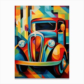 Vintage Old Truck III, Abstract Vibrant Colorful Painting in Cubism Style Canvas Print