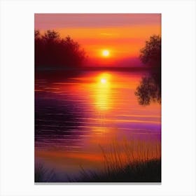 Sunrise Over Lake Waterscape Crayon 2 Canvas Print