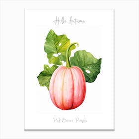 Hello Autumn Pink Banana Pumpkin Watercolour Illustration 4 Canvas Print