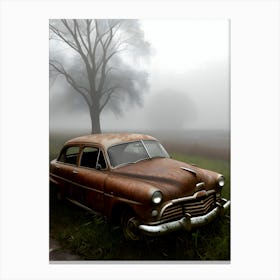 Old Car In The Fog~Reimagined Canvas Print