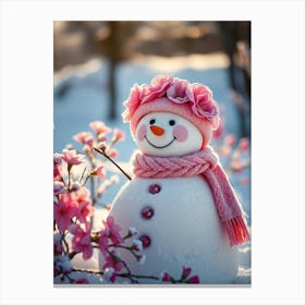 Snowman In The Snow Canvas Print