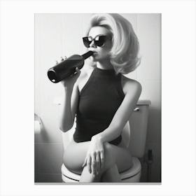 Woman On Toilet Drinking Wine Canvas Print