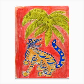 Tiger Under Palms Canvas Print