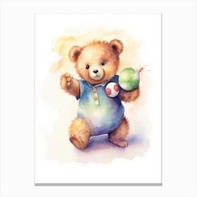 Bowling Teddy Bear Painting Watercolour 1 Canvas Print