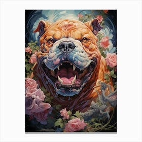 Bulldog With Roses 2 Canvas Print