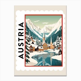 Retro Winter Stamp Poster Hallstatt Austria 3 Canvas Print