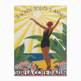 Sur La Cote D' Azur France Vintage Travel Poster Canvas Print