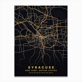 Syracuse New York USA Black And Gold Map Canvas Print