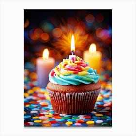 Cupcake Ablaze With Color Icing Swirling In A Kaleidoscope Pattern Single Candle Aglow Emulating A (1) Canvas Print