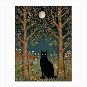 Cat In The Moonlight Style William Morris 5 Canvas Print