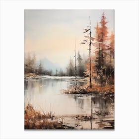 Lake In The Woods In Autumn, Painting 6 Canvas Print