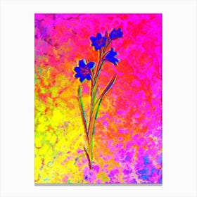 Painted Lady Botanical in Acid Neon Pink Green and Blue Canvas Print