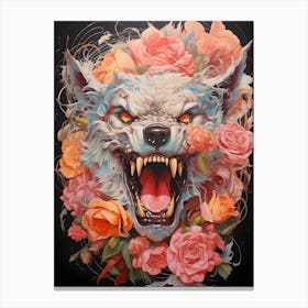 Wolf With Roses 2 Canvas Print