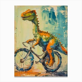 Orange Blue Dinosaur Riding A Bike 2 Canvas Print