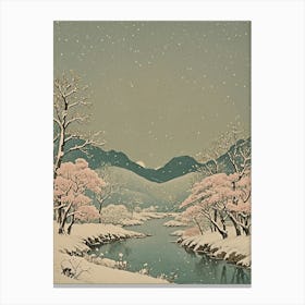 Snowy Landscape With Stream Canvas Print