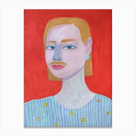 Acrylic painting of a woman with a mustache on a red background Canvas Print