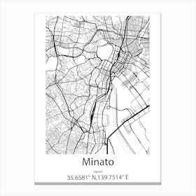 Minato,Japan Minimalist Map Leinwandbild