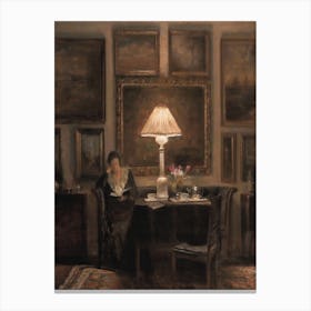 woman reading a book vintage poster Canvas Print