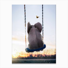 Baby Elephant Swing And Butterfly 1 Canvas Print