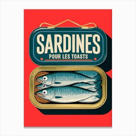 Vintage Sardines Pour Les Toasts Art Print, Red Canvas Print