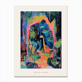 Colourful Dinosaur Tropical Cave Painting Poster Canvas Print
