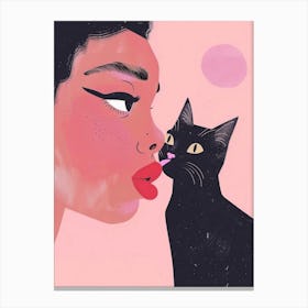 Black Cat Kissing Woman Canvas Print