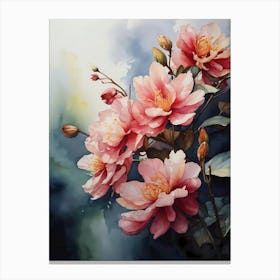 Pink Flowers Watercolor Painting Canvas Print