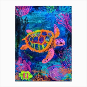 Neon Underwater Sea Turtle Doodle 1 Canvas Print