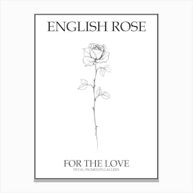 English Rose Black And White Line Drawing 27 Poster Canvas Print