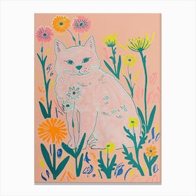 Cute Kitty Cat With Flowers Illustration 2 Canvas Print