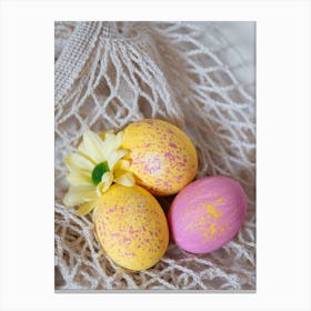 Easter Eggs On A Net Canvas Print