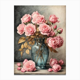 Pink Roses In A Vase Canvas Print