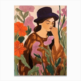 Woman With Autumnal Flowers Canterbury Bells 1 Canvas Print