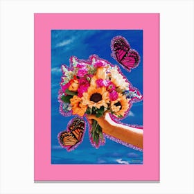 Nineties 2000s Collage Glitter Blue & Pink Canvas Print