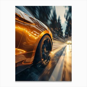 Golden Sports Car On The Road Canvas Print