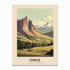 Torres Del Paine Circuit Chile 1 Vintage Hiking Travel Poster Canvas Print
