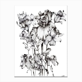 Black and White Protea and Iris Bouquet Canvas Print