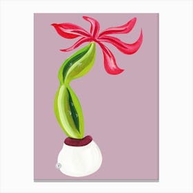 Blossoming Cactus Artwork Plant Pink Magenta Green Red Vertical Kitchen Living Room Hand Painted Acrylic Canvas Print
