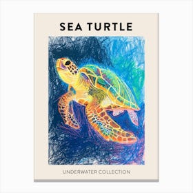 Sea Turtle Underwater Pencil Scribble Poster 4 Canvas Print