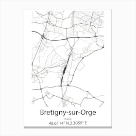 Bretigny Sur Orge,France Minimalist Map Canvas Print