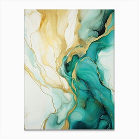 Teal, White, Gold Flow Asbtract Painting 1 Canvas Print