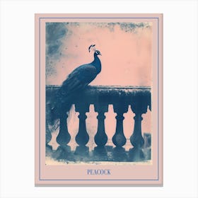 Cyanotype Inspired Peacock Resting On A Handrail 3 Poster Canvas Print