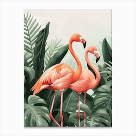Lesser Flamingo And Philodendrons Minimalist Illustration 3 Canvas Print
