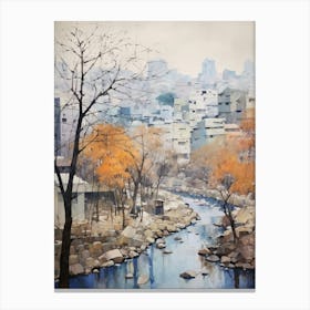 Winter City Park Painting Cheonggyecheon Park Seoul 8 Canvas Print