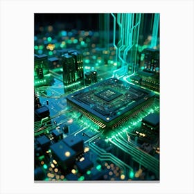 Abstract Concept Of A Cyberspace Landscape Motherboard Serving As Glowing Landscape Chips Function (2) Canvas Print