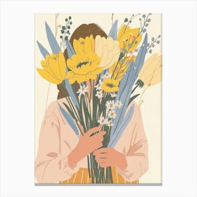 Spring Girl With Yellow Flowers 2 Canvas Print
