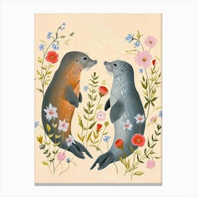 Folksy Floral Animal Drawing Seal 2 Canvas Print